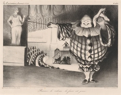 Baissez le rideau, la farce est jouée (Lower the Curtain, the Farce is Over) by Honoré Daumier, print, 1834