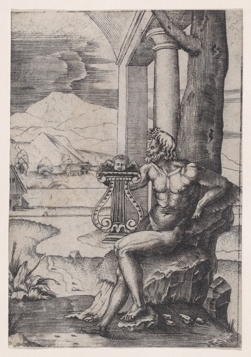 Man with a Lyre by Agostino Veneziano, print, 1514-1536