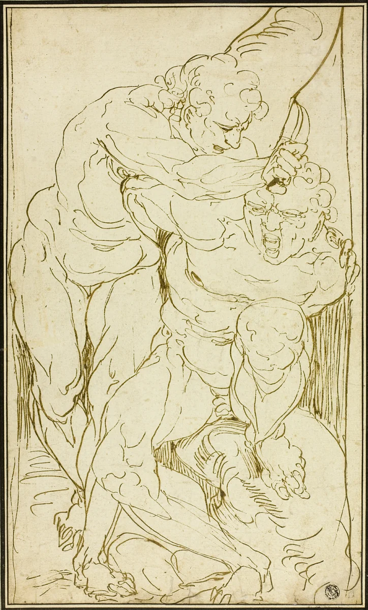 Apollo Flaying Marsyas by Luca Cambiaso, drawing, 1540-1550