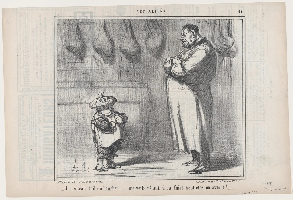 J'en aurais fait un boucher..., from "Actualités" by Honoré Daumier, print, 1857