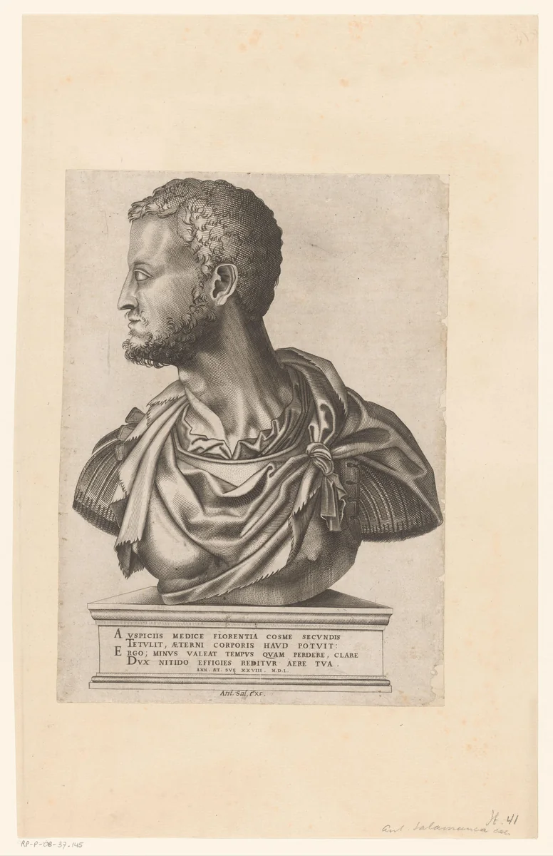 Portretbuste van Cosimo I de' Medici by anonymous, print, 1510-1562