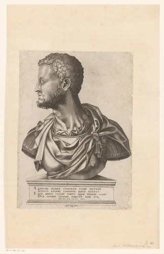 Portretbuste van Cosimo I de' Medici by anonymous, print, 1510-1562