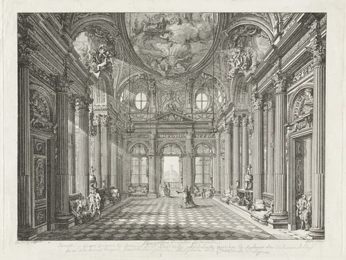 Perspectival View of the Salon of the Palazzo Spinola, Genoa by Louis-Jean Desprez; Charles de Wailly, print, 1777