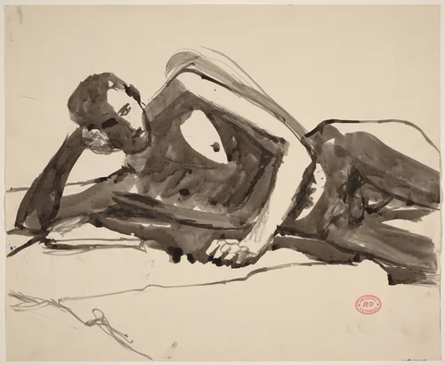 Untitled [male nude turned left] by Richard Diebenkorn, drawing, 1955-1967