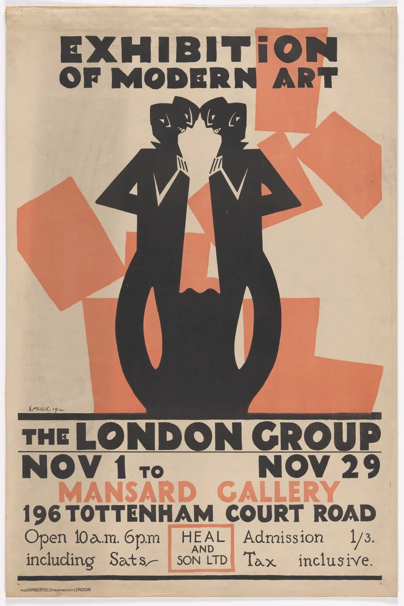 The London Group, Exhibition of Modern Art, Nov. 1 to Nov. 29, Mansard Gallery by E. McKnight Kauffer, design, 1915