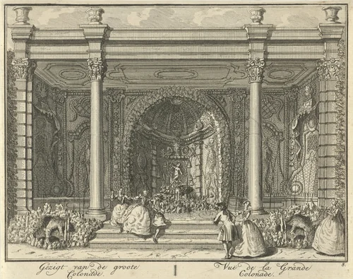 Colonnade in de tuin van Huis ter Meer te Maarssen by Hendrik de Leth, print, 1740