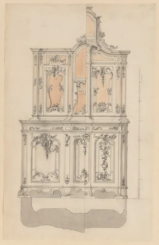 Design for a Cabinet with an Alternative for the Right Side by anonymous, drawing, 1730-1760