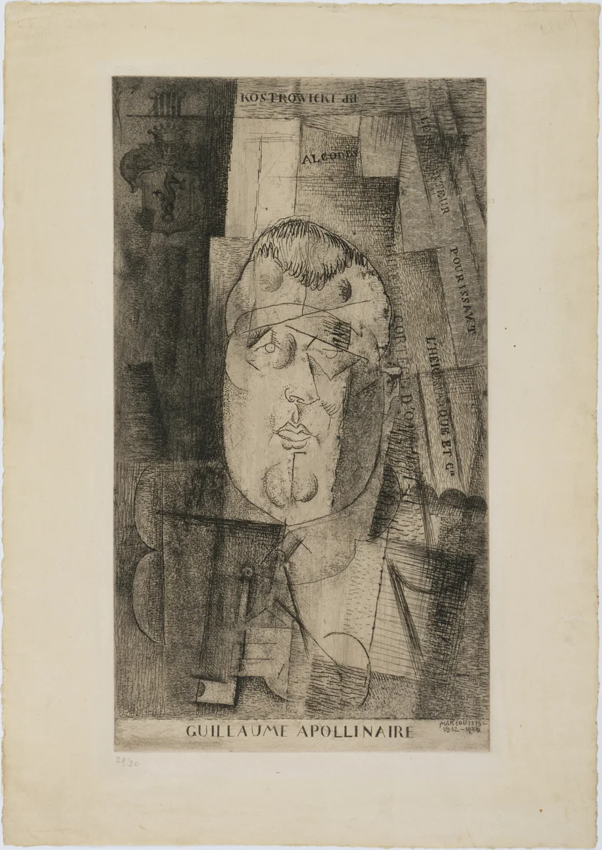 Portrait of Guillaume Apollinaire by Louis Marcoussis, print, 1912