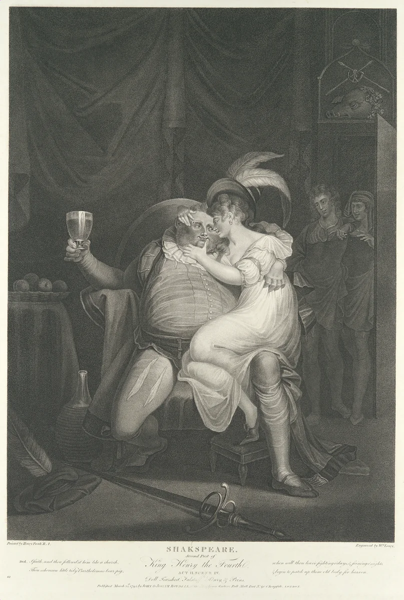 Doll Tearsheet, Falstaff, Henry and Poins (Shakespeare, King Henry IV, Part 2, Act 2, Scene 4) by William Satchwell Leney, print, 1795-1852