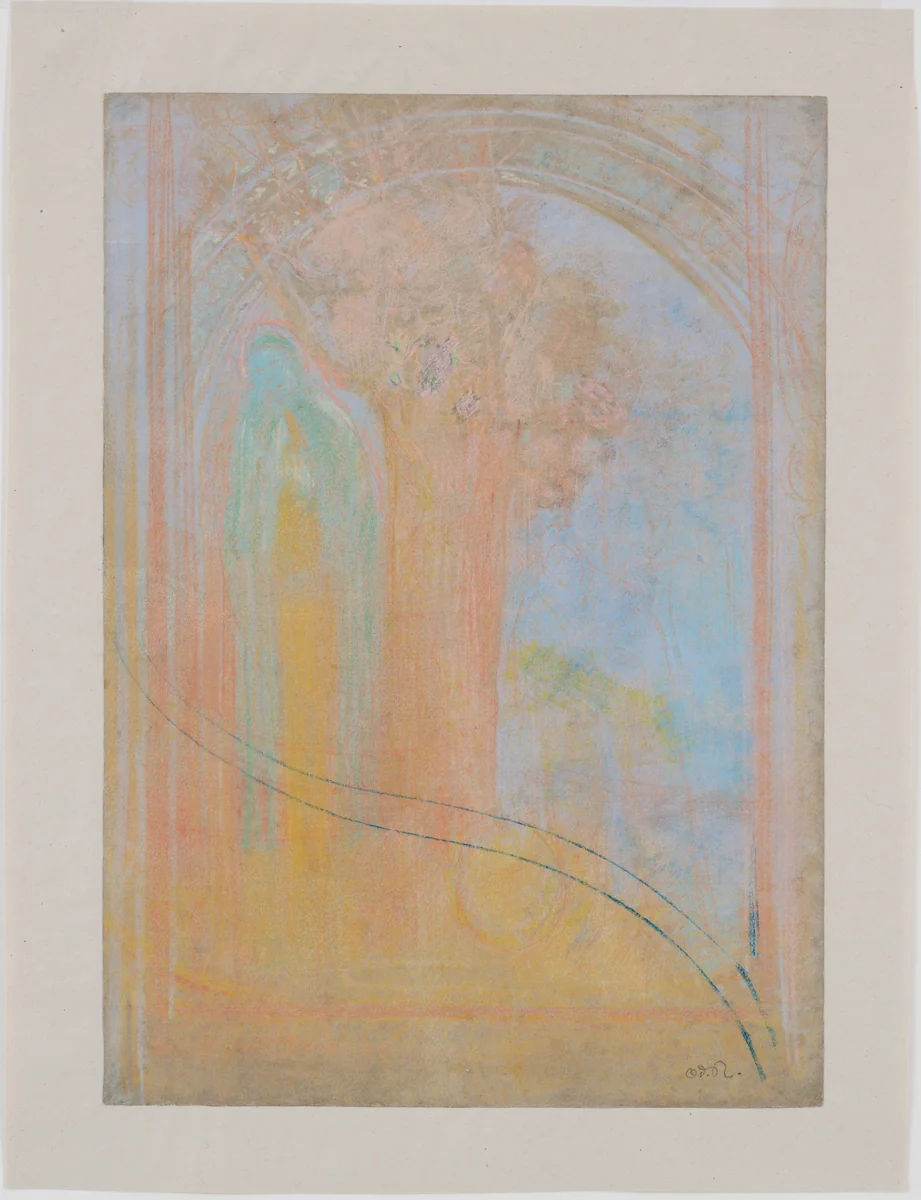 Virgin under the Arch by Odilon Redon, drawing, 1902