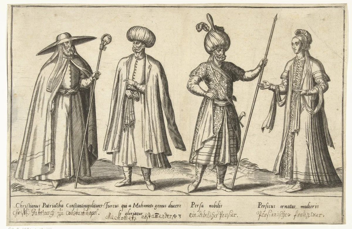 Kleding van Ottomanen en Perzen rond 1580 by Abraham de Bruyn, print, 1581