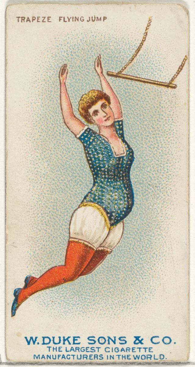 Trapeze, Flying Jump, from the Gymnastic Exercises series (N77) for Duke brand cigarettes by W. Duke, Sons & Co., print, 1887
