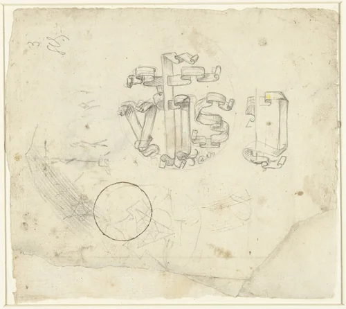 Christusmonogram op een studieblad by anonymous, drawing, 1500-1520