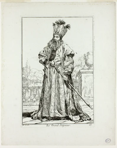 Le Grand Seigneur, plate seventeen from Caravanne du Sultan à la Mecque by Joseph-Marie Vien, print, 1748