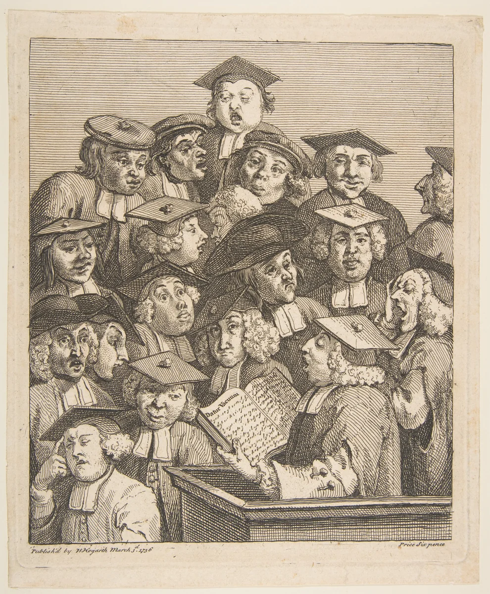 Scholars at a Lecture by William Hogarth, print, 1736