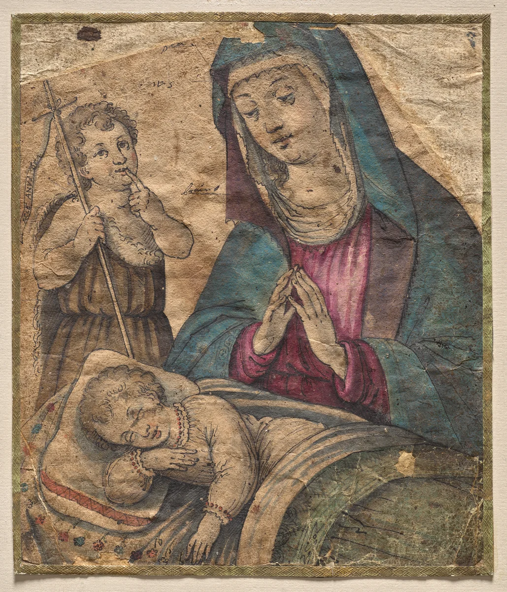 Virgin and Child with Saint John (recto) Unidentifiable (verso) by Unknown, drawing, 1500-1599