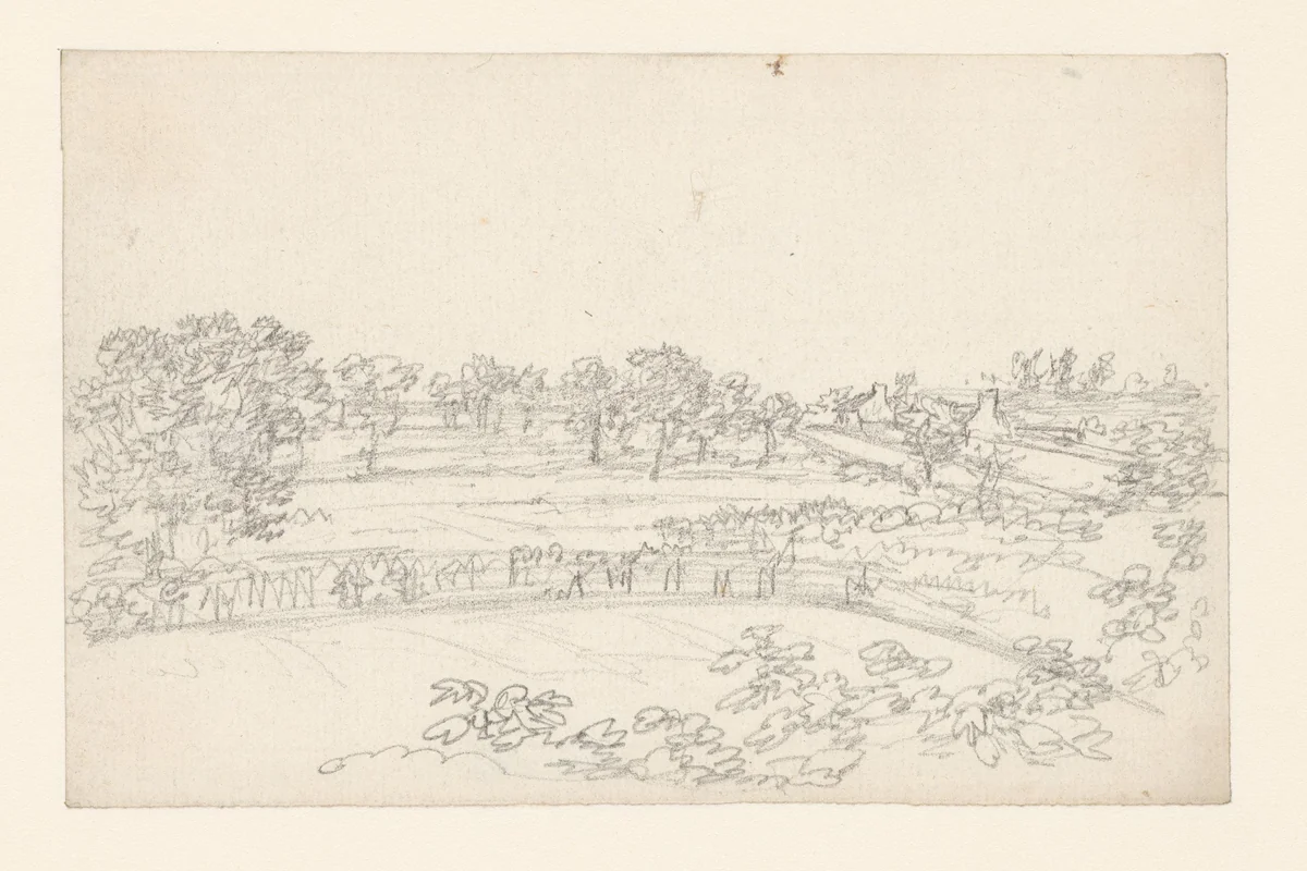 Akkers met heggen afgezet en geboomte by Georges Michel, drawing, 1773-1843