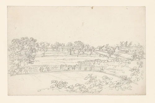 Akkers met heggen afgezet en geboomte by Georges Michel, drawing, 1773-1843