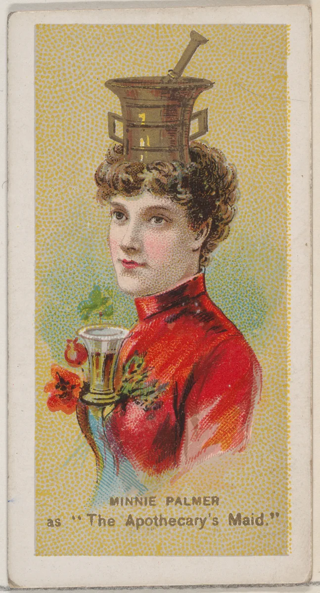 Minnie Palmer as "The Apothecary's Maid," from the series Fancy Dress Ball Costumes (N73) for Duke brand cigarettes by W. Duke, Sons & Co., print, 1889