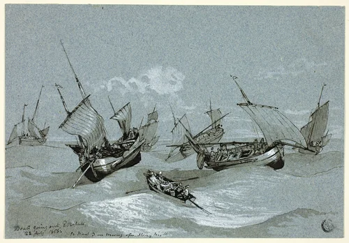 Boats Going Out, Entretat by Clarkson Stanfield, drawing, 1858