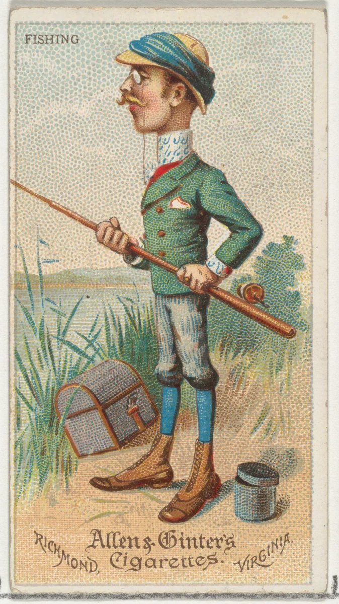 Fishing, from World's Dudes series (N31) for Allen & Ginter Cigarettes by Allen & Ginter, print, 1888