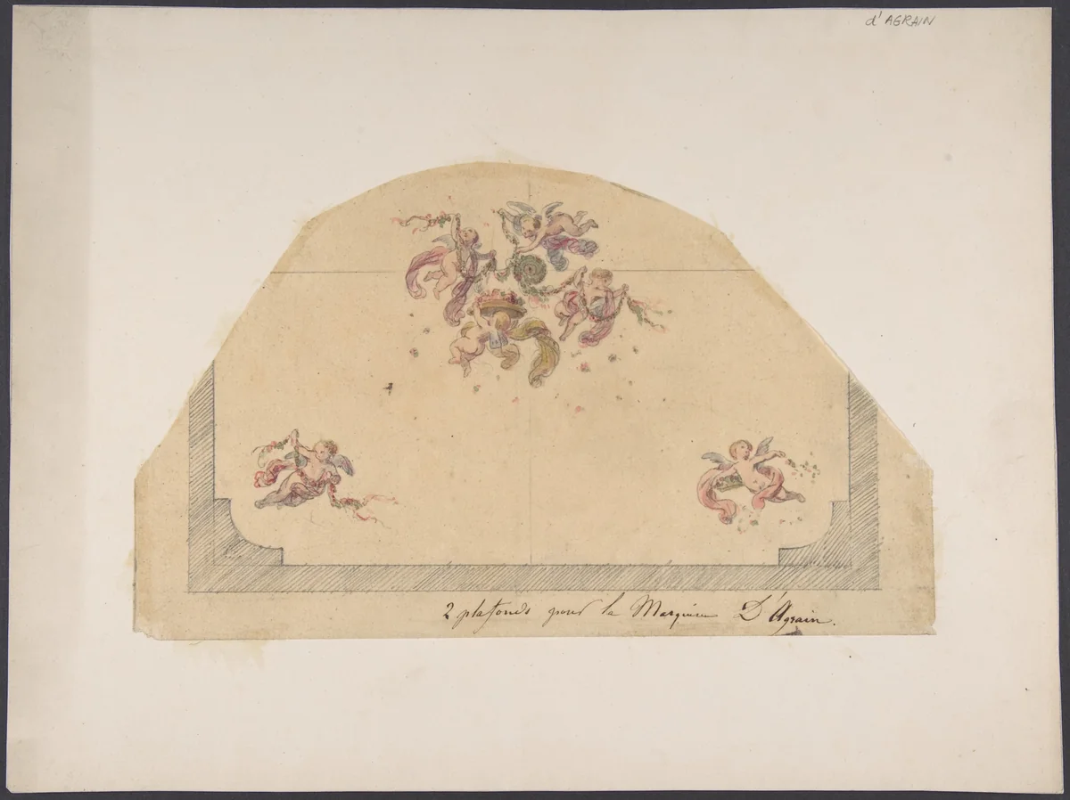Design for Ceiling with Cherubs by Jules-Edmond-Charles Lachaise, drawing, 1850-1900