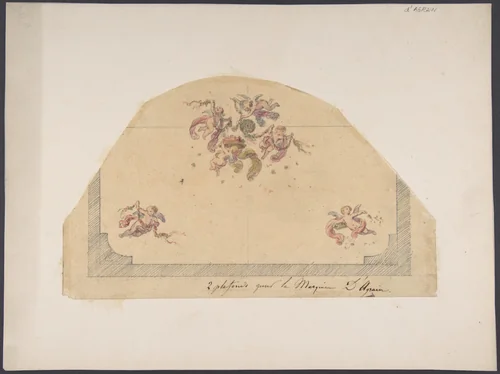 Design for Ceiling with Cherubs by Jules-Edmond-Charles Lachaise, drawing, 1850-1900