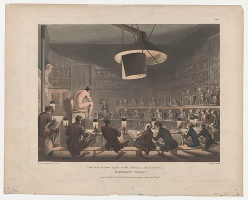 Drawing from Life at the Royal Academy, Somerset House by Thomas Rowlandson, print, 1808
