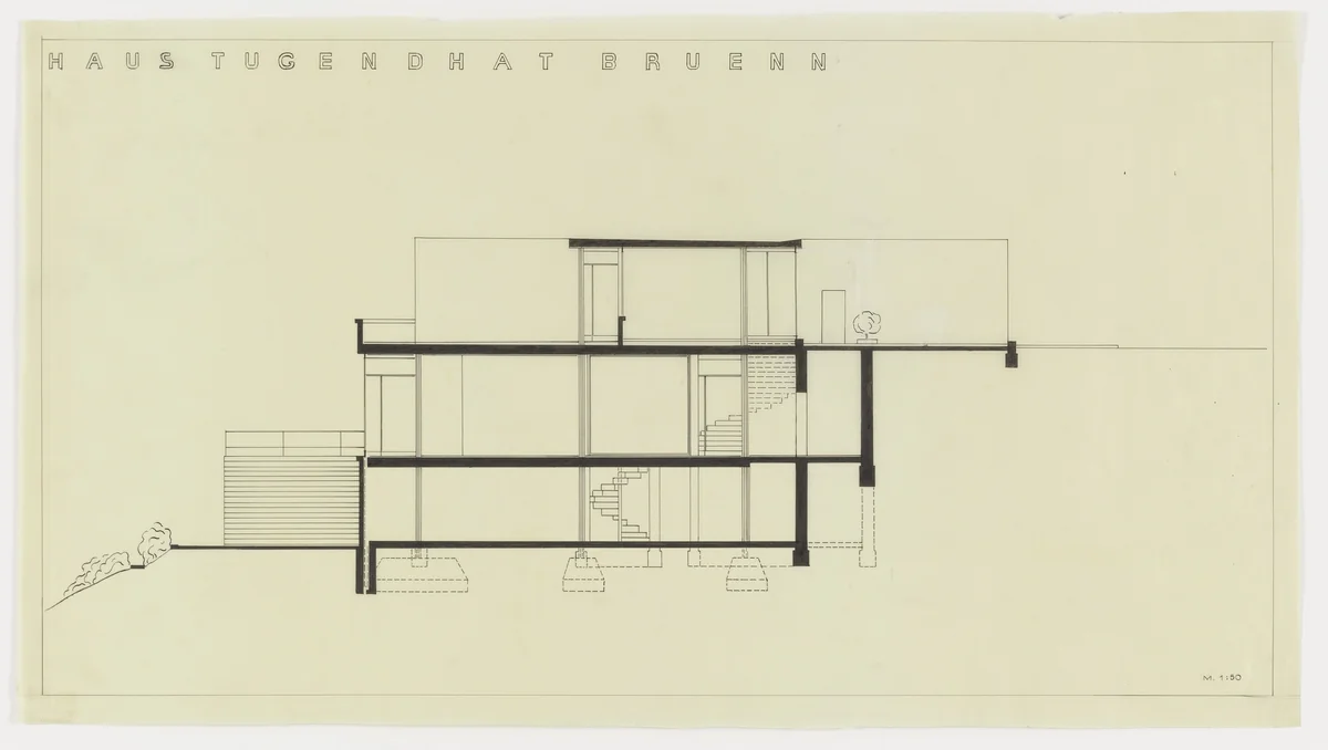Tugendhat House, Brno, Czech Republic (Section) by Ludwig Mies van der Rohe, mies van der rohe archive, 1928