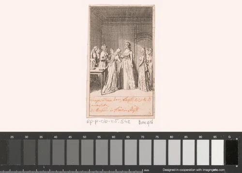 Catharina ontfermt zich over een van de meisjes aan het hof by Daniel Nikolaus Chodowiecki, print, 1797