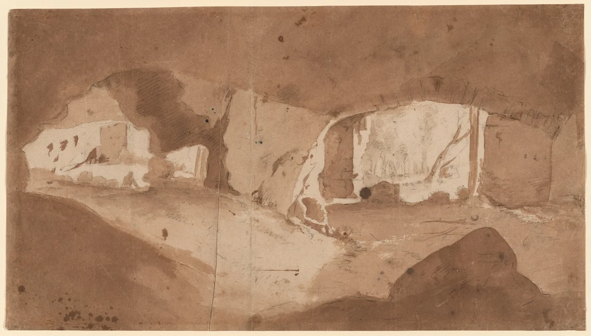 A Grotto (The Stables of the Villa Maecenas, Tivoli?) by Francis Place, drawing, 1647-1728