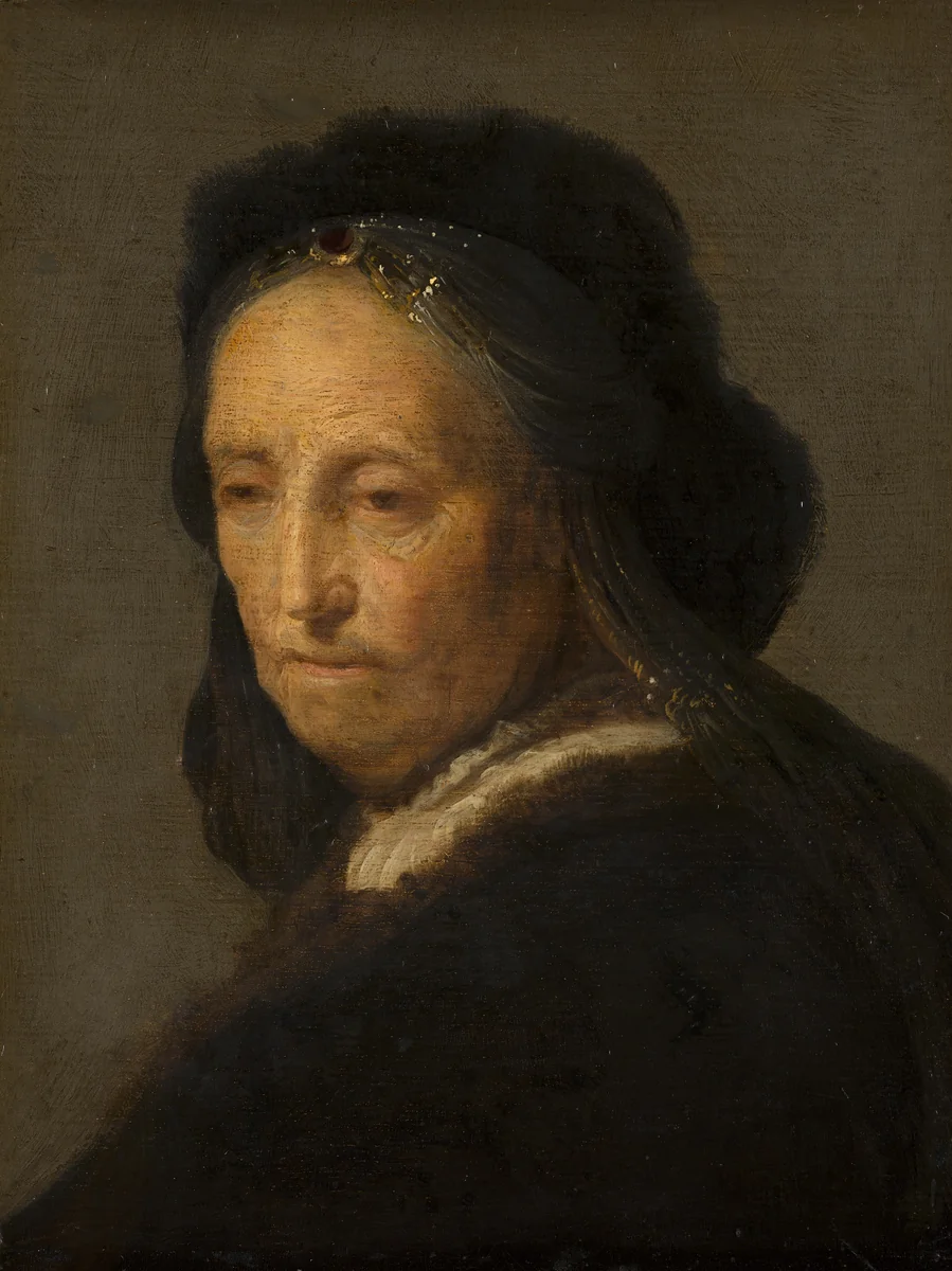 Study of an Old Woman by Rembrandt van Rijn, painting, 1600