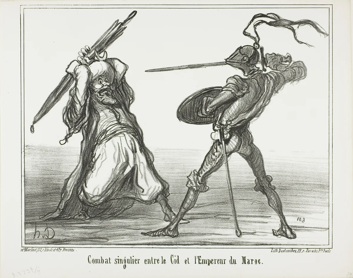 A Unusual Battle Between El Cid and the Emperor of Morocco, plate 117 from Actualités by Honoré-Victorin Daumier, print, 1859