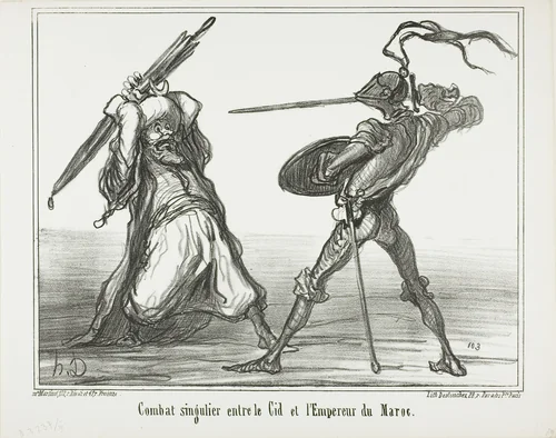 A Unusual Battle Between El Cid and the Emperor of Morocco, plate 117 from Actualités by Honoré-Victorin Daumier, print, 1859
