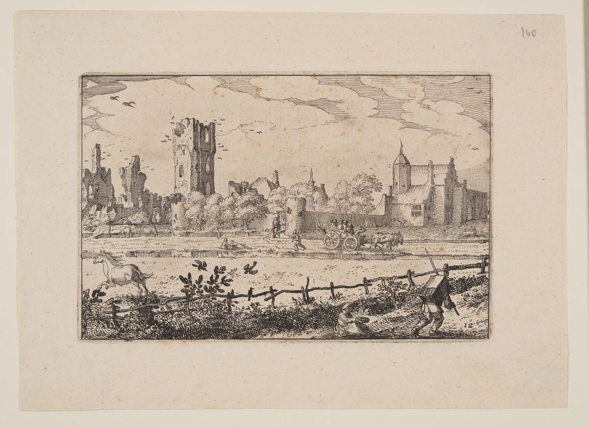 Het Huis te Cleef, near Haarlem, from Views in the Surroundings of Haarlem (Plaisante Plaetsen) by Claes Jansz Visscher, print, 1610-1620