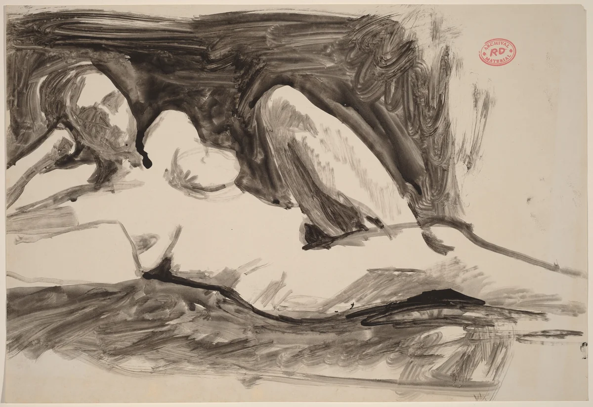 Untitled [reclining nude resting her head on her right hand] by Richard Diebenkorn, drawing, 1955-1967