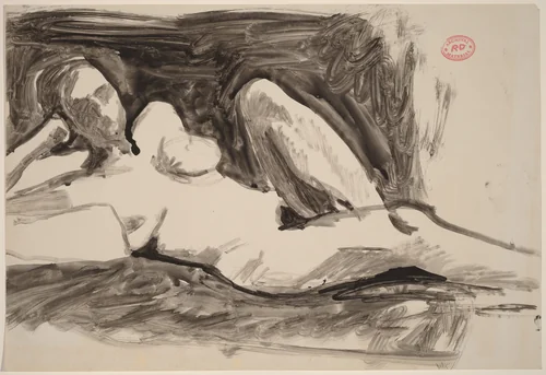 Untitled [reclining nude resting her head on her right hand] by Richard Diebenkorn, drawing, 1955-1967