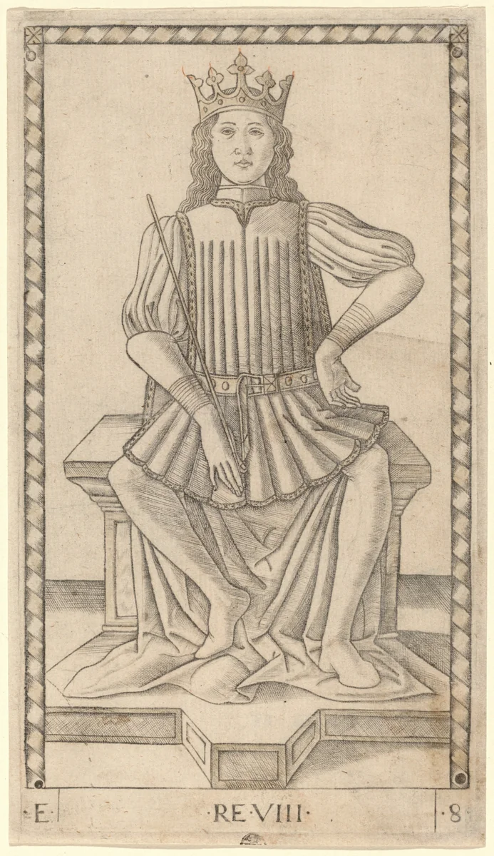 Re (King) by Master of the E-Series Tarocchi, print, 1465
