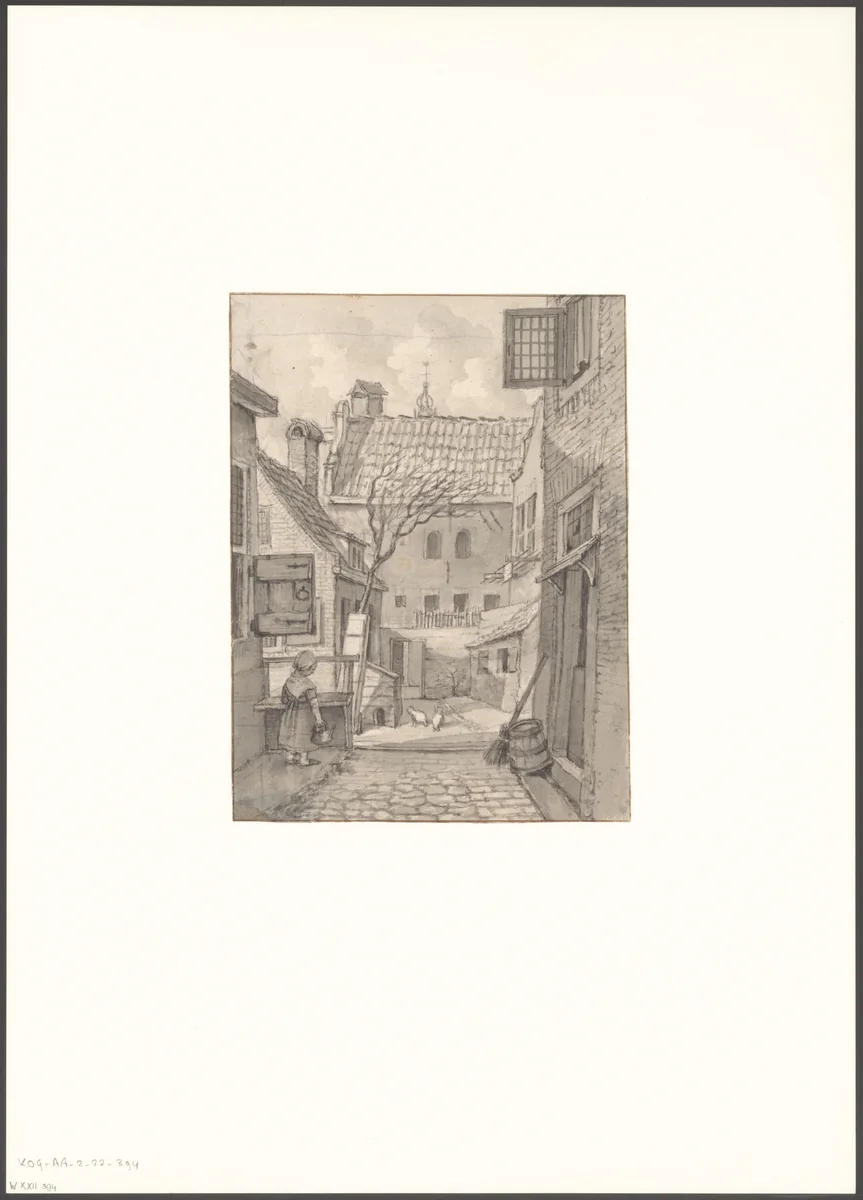 Gezicht op Amstel 22-24 by Gerrit Lamberts, drawing, 1786-1850