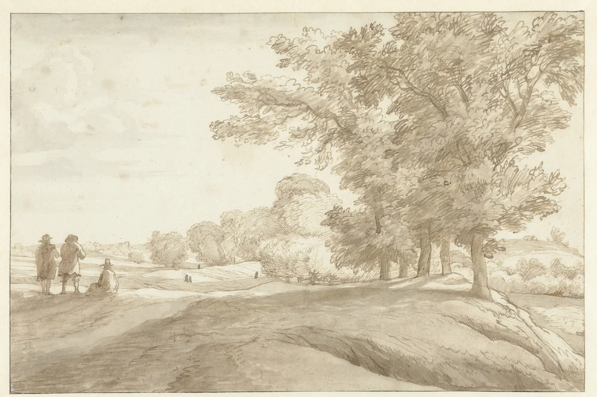 Heuvelachtig terrein in de omstreken van Windsor by Jacob Esselens, drawing, 1636-1687