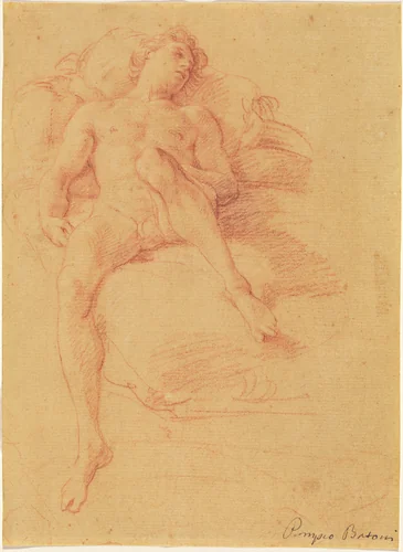 Male Nude Reclining on a Bed by Pompeo Batoni, drawing, 1740-1750