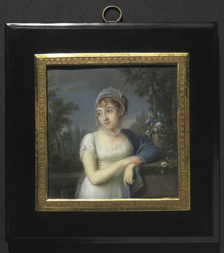 Portrait of a Woman Near a Balustrade by Jean-Baptiste Jacques Augustin, painting, 1804