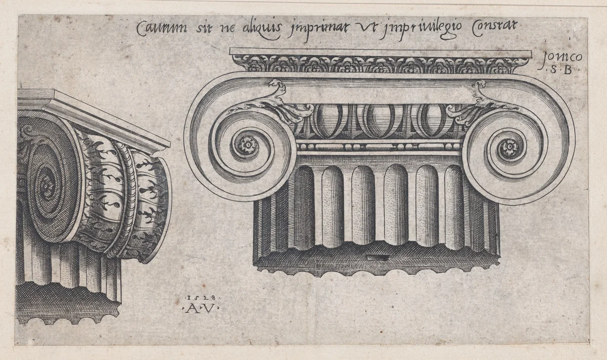 Ionic Capital, from "Speculum Romanae Magnificentiae" by Agostino Veneziano, print, 1528