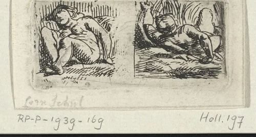 Studieblad met twee figuurstudies by Cornelis Schut, print, 1618-1655
