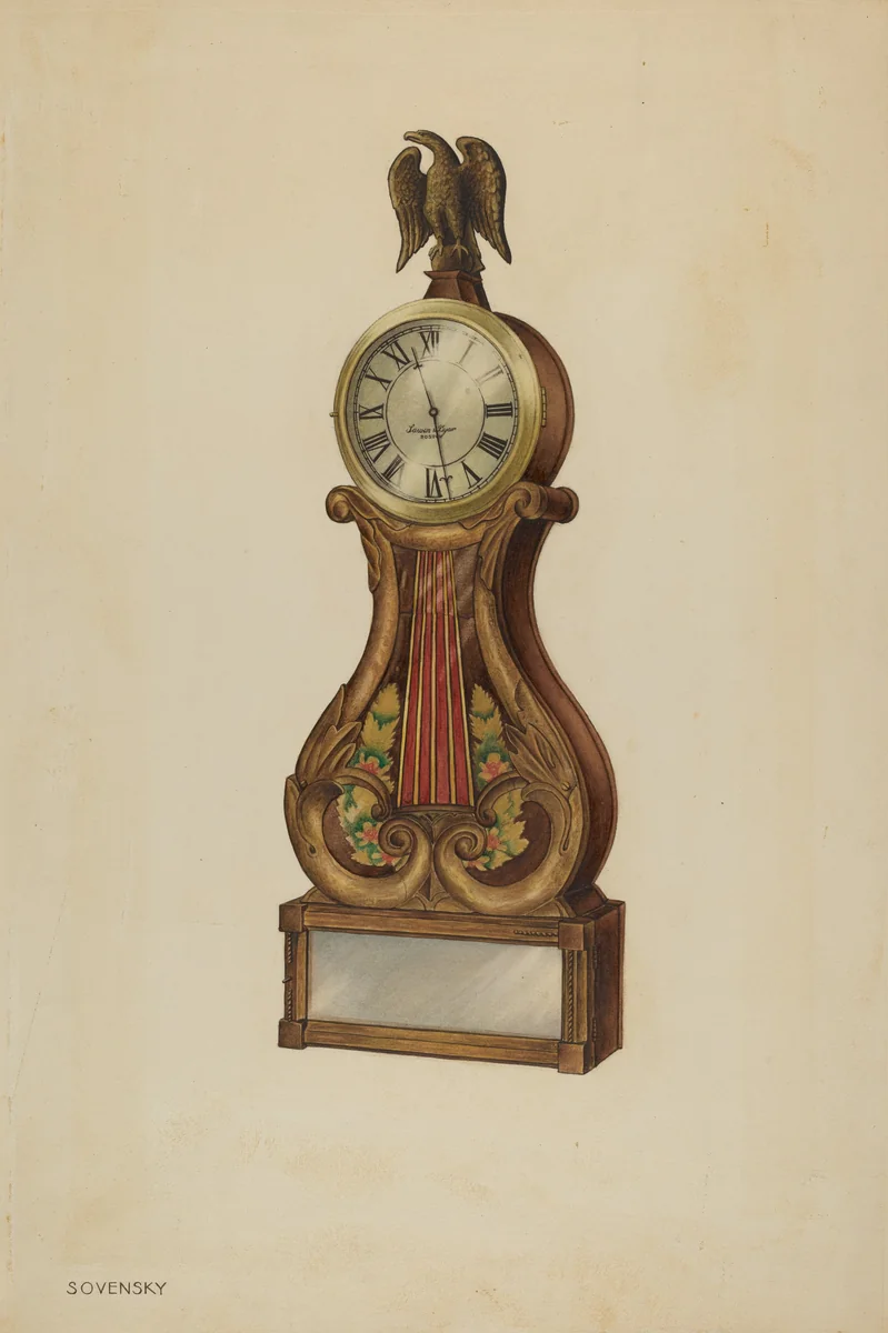 Lyre Clock by Isidore Sovensky, index of american design, 1938