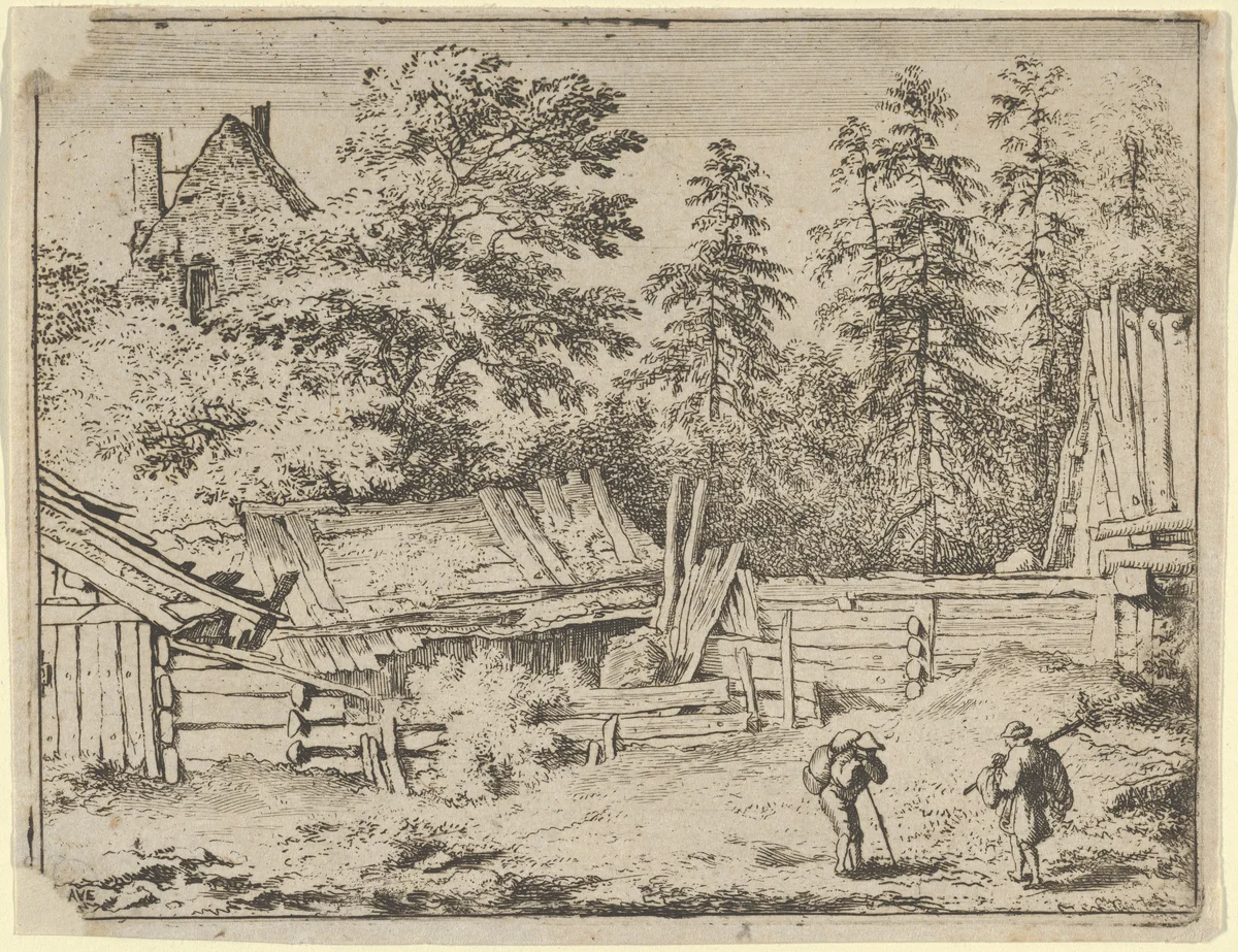 The Three Cottages by Allart van Everdingen, print, 1621-1675
