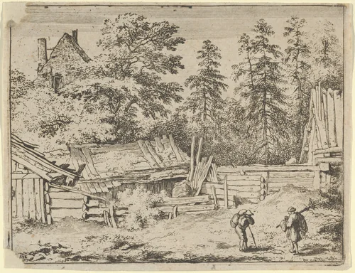 The Three Cottages by Allart van Everdingen, print, 1621-1675