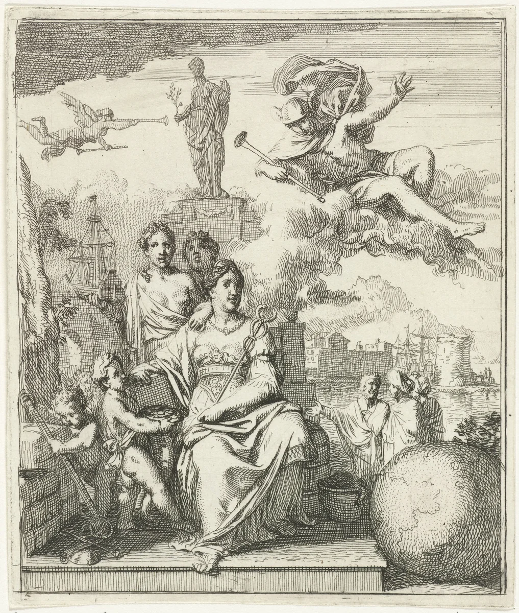 Mercurius aanschouwt de Handel en Scheepvaart by Gerard de Lairesse, print, 1670