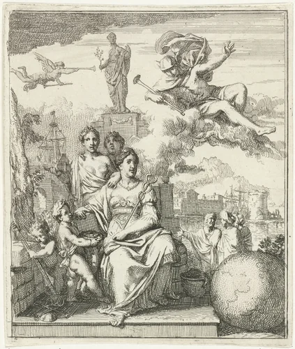 Mercurius aanschouwt de Handel en Scheepvaart by Gerard de Lairesse, print, 1670