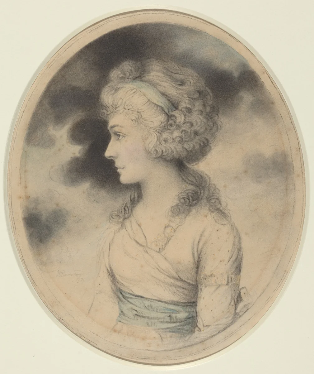 Portrait of a Woman with a Blue Sash by John Downman, drawing, 1791